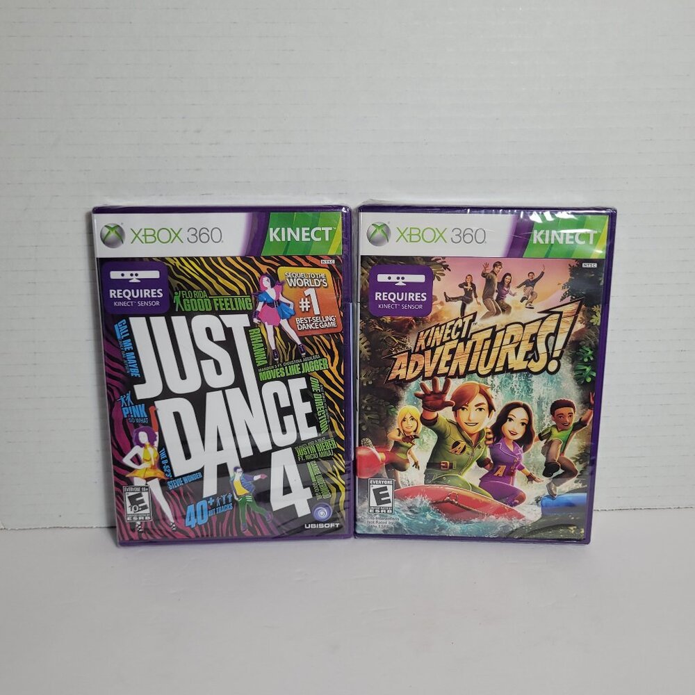 Lot of 2 Xbox 360 Kinect Games Just Dance 4 & Kinect Adventures New Sealed